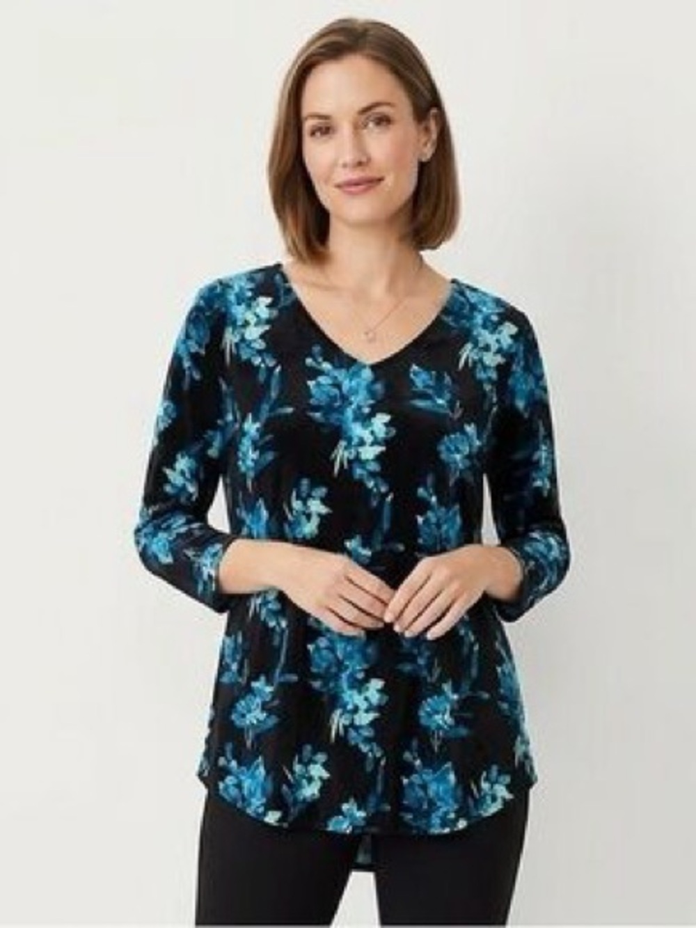 Travelers by Chico's Classic Floral Tunic Top-Blue/Teal/Black-Women 3/US XL